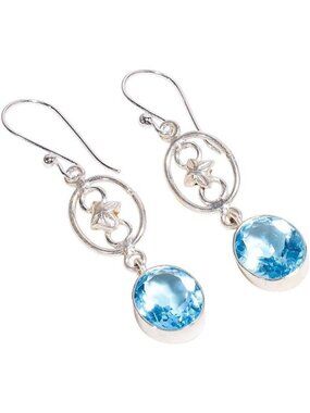 Sky Blue Topaz 12x10mm Natural Birthstone 925 Silver Oval Cut Earrings